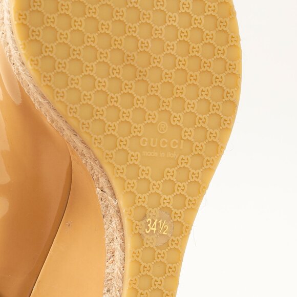 Gucci Silver Bit Peep-Toe Nude Patent Leather Wedge Espadrille - Picture 5 of 11